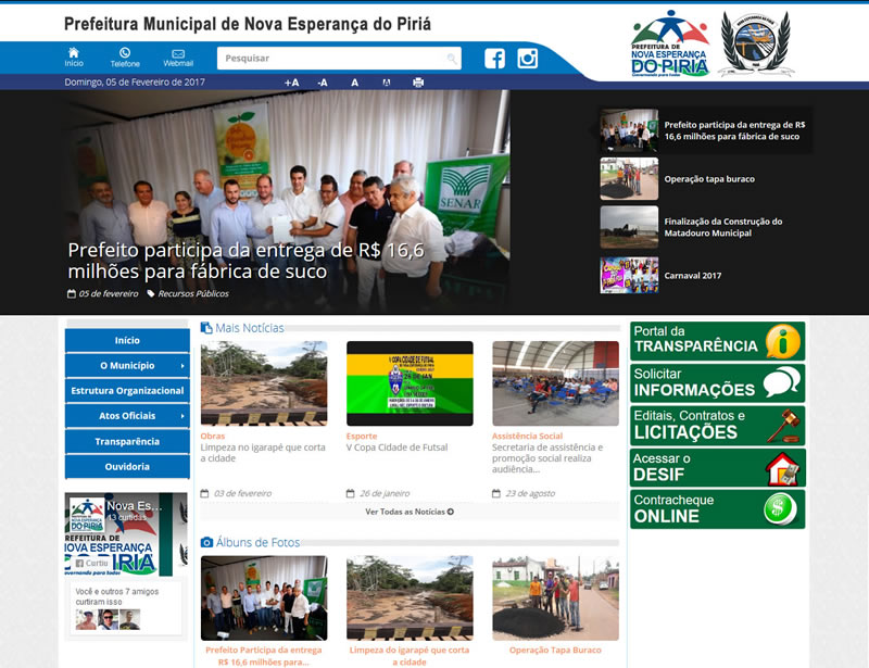 portal da transparência, site para prefeitura, nova esperança do piriá